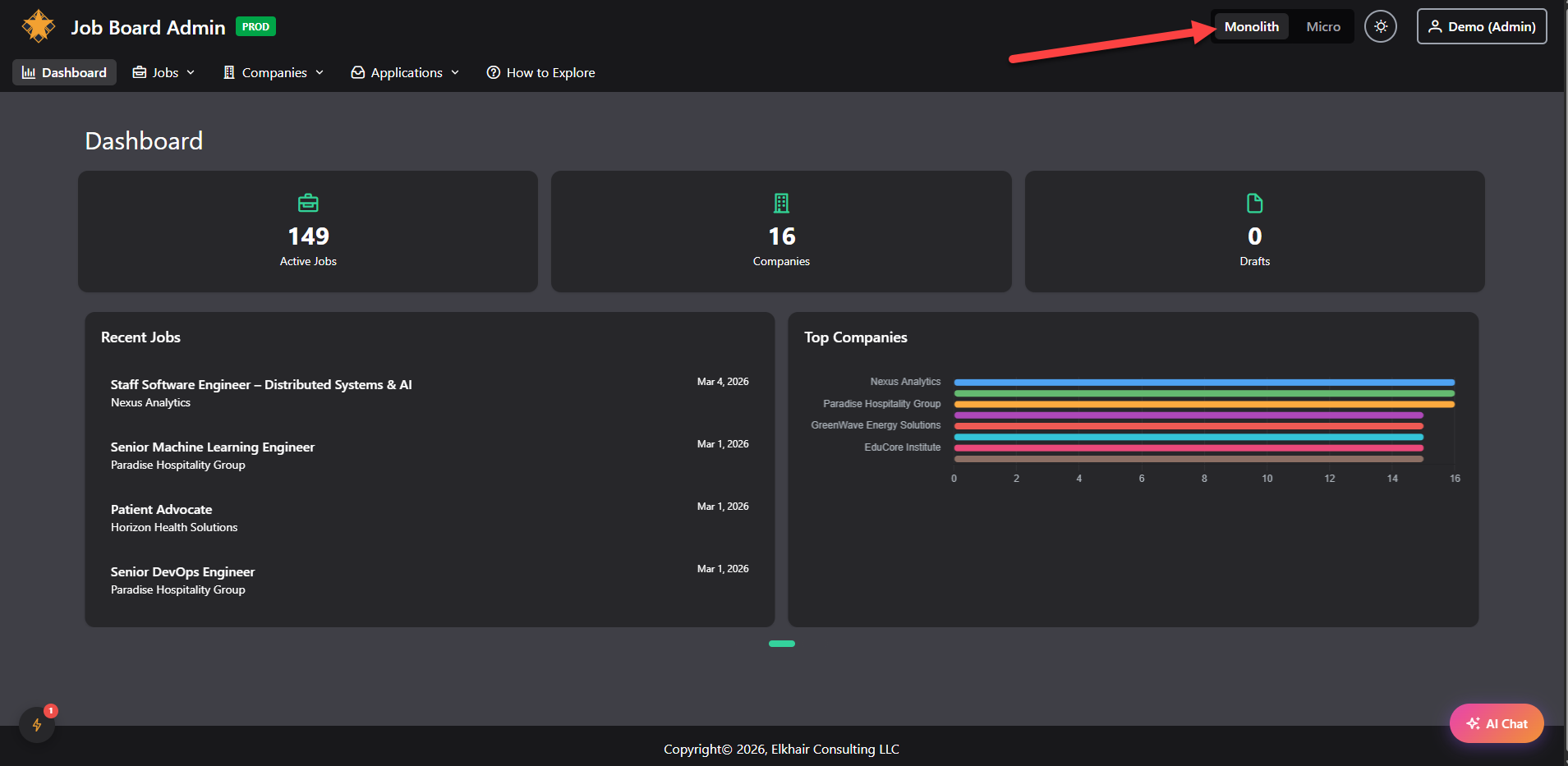 Admin toolbar with monolith/micro toggle button